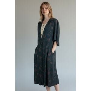 Positive Influence Blue Vintage Floral Button Down Dress Pockets Women’s 14